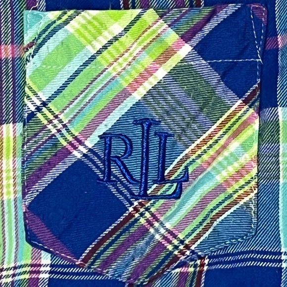Lauren Polo Ralph Lauren Monogram Women's Plaid Button Down Preppy Bed Shirt - Picture 3 of 5